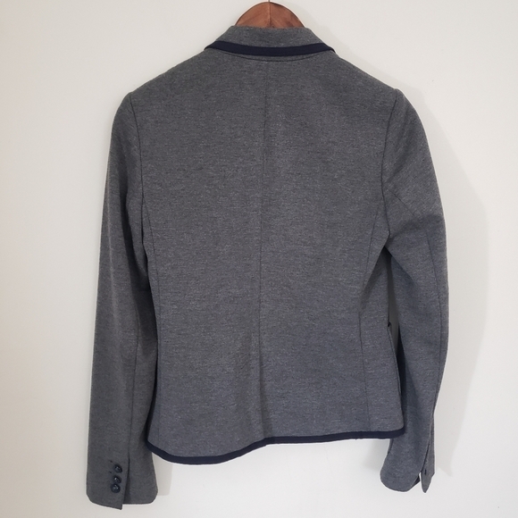 Gap The Academy Blazer Womens Size 4 Heathered Gray Navy Blue Trim Pockets - Picture 7 of 12